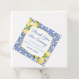 Étiquettes Cadeau Aquarelle Citrons Bleu Amalfi Carreaux Merci