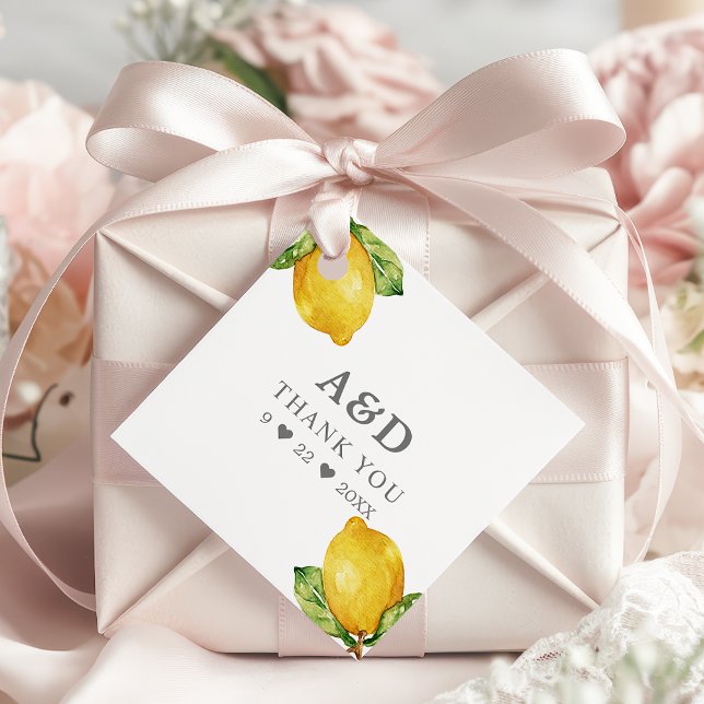 Étiquettes Cadeau Aquarelle Citrons Citrus Merci Mariage moderne (Créateur téléchargé)