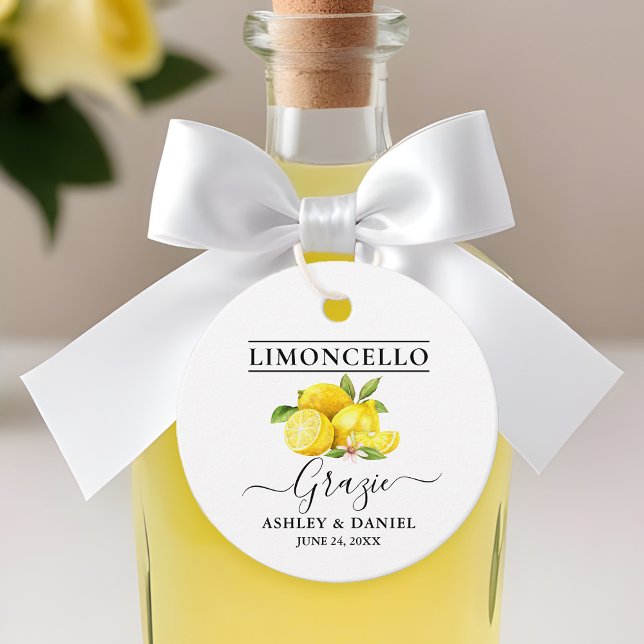 Étiquettes Cadeau Aquarelle Citrons Limoncello Mariage Grazie Round (Customize to change text size or text style.)