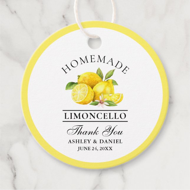 Étiquettes Cadeau Aquarelle Citrons Mariage Merci Limoncello Round (Devant)