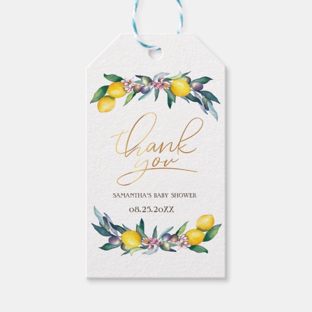 Étiquettes-cadeau Aquarelle Citrons Olives (Devant)