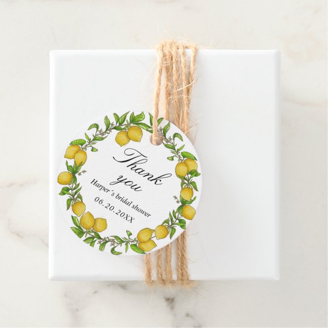 Étiquettes Cadeau Aquarelle citrons vert arrière - plan merci cadeau (En situation)