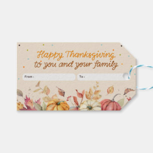 Étiquettes-cadeau Aquarelle Citrouille Floral Thanksgiving