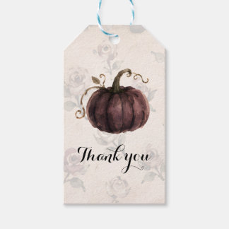 Étiquettes-cadeau Aquarelle Citrouille Vintage Merci