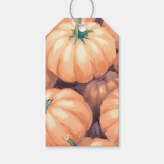 Étiquettes-cadeau Aquarelle Citrouilles Thanksgiving Halloween (Devant)