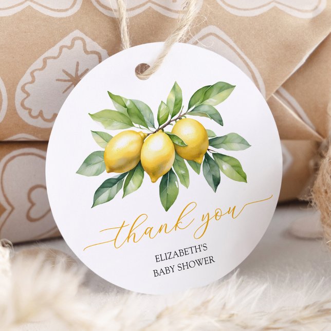 Étiquettes Cadeau Aquarelle Citrus Lemon Baby shower (Créateur téléchargé)