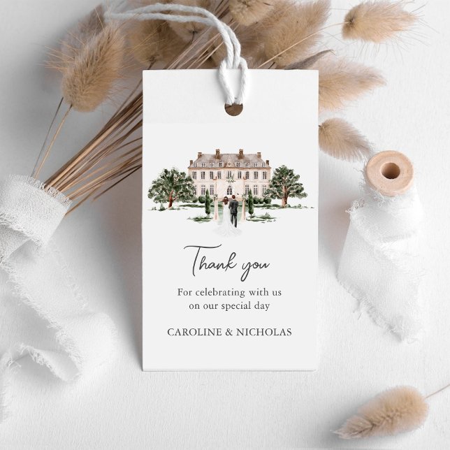 Étiquettes-cadeau Aquarelle classique Anglais Manor House Mariage (Créateur téléchargé)