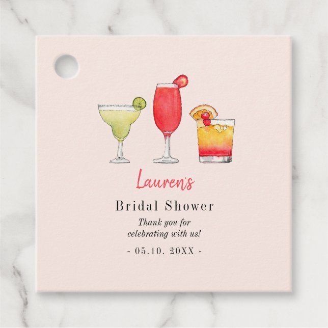 Étiquettes Cadeau Aquarelle cocktail Merci douche nuptiale (Devant)