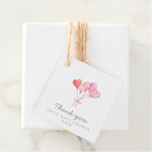 Étiquettes Cadeau Aquarelle Coeur Ballons Girl Baby shower Merci