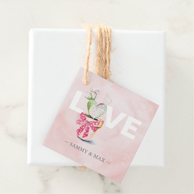 Étiquettes Cadeau Aquarelle Coeur Cactus Aimer Favoriser les étiquet (En situation)