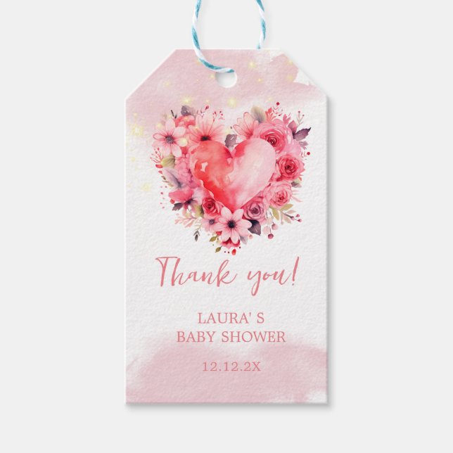 Étiquettes-cadeau Aquarelle Coeurs Petit Baby shower amoureux (Devant)