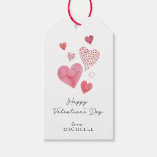Étiquettes-cadeau Aquarelle Coeurs rouges, Saint Valentin Tags cadea