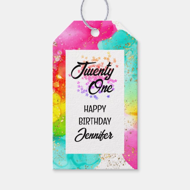 Étiquettes-cadeau Aquarelle colorée à éclaboussures Anniversaire (Devant)