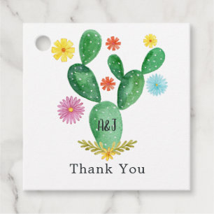 Étiquettes Cadeau Aquarelle colorée Cactus mexicain Fiesta Mariage