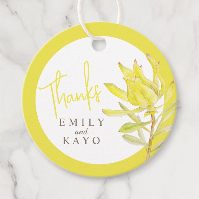 Étiquettes Cadeau Aquarelle conebrise jaune mariage merci (Devant)