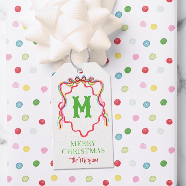 Étiquettes-cadeau Aquarelle Confetti Arbres de Noël Monogram Crest (Créateur téléchargé)