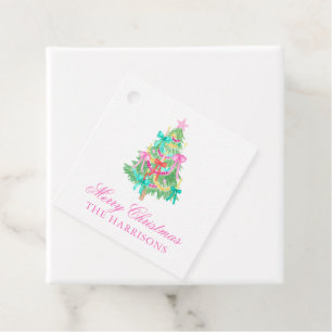 Étiquettes Cadeau Aquarelle Coquette Bow Christmas Tree