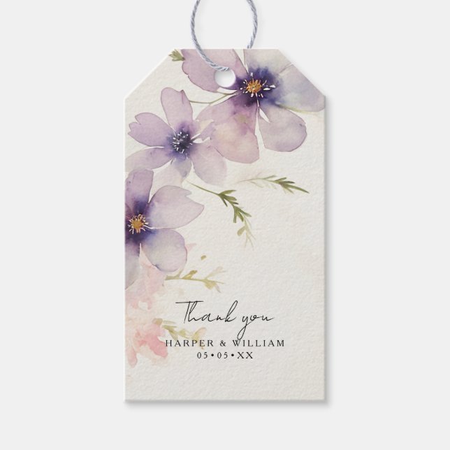 Étiquettes-cadeau aquarelle cosmos fleurs merci (Devant)