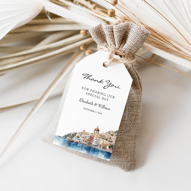 Étiquettes-cadeau Aquarelle Côte Amalfi Italie Destination Privilégi (Watercolor Amalfi Coast Italy Favor Gift Tags - Perfect for Destination Weddings)