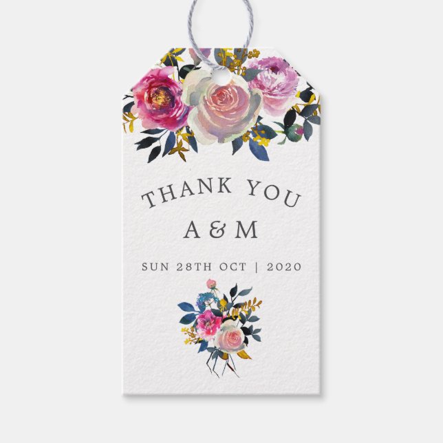 Étiquettes-cadeau Aquarelle couleur tendance Mariage floral (Devant)