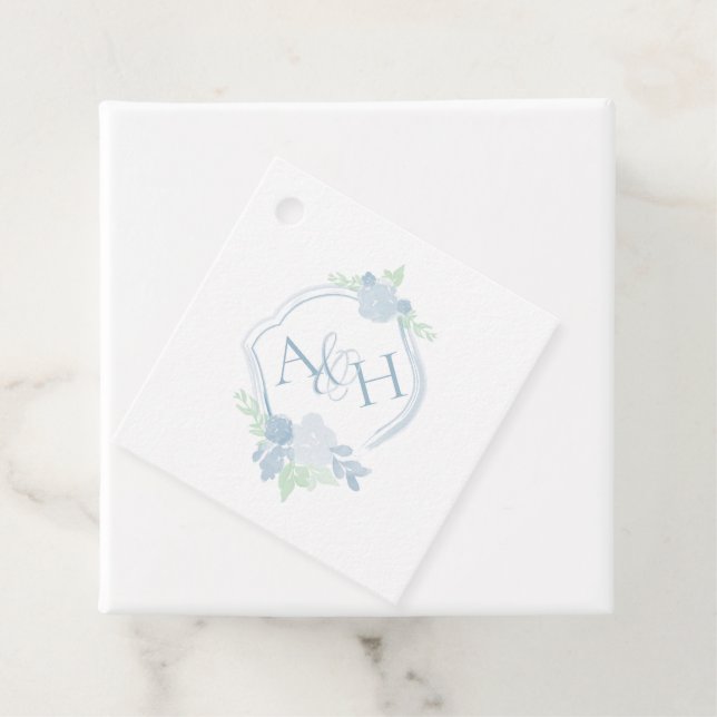 Étiquettes Cadeau Aquarelle Crest Floral Monogramme Mariage Faveur B (En situation)