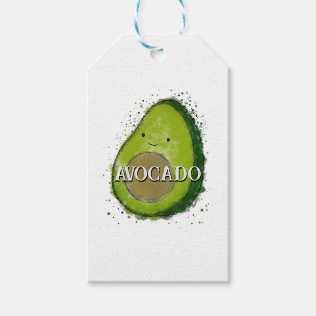 Étiquettes-cadeau Aquarelle Cute Avocado (Devant)