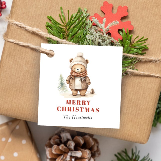 Étiquettes Cadeau Aquarelle Cute Brown Vacances Ours (Créateur téléchargé)