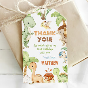 Étiquettes-cadeau Aquarelle Cute Dinosaur Vert 3e anniversaire