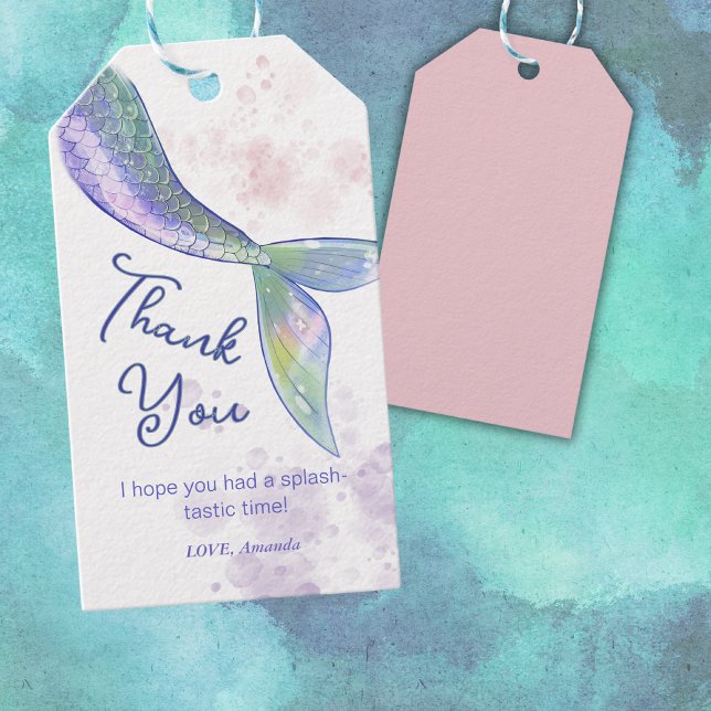 Étiquettes-cadeau Aquarelle Cute Merci de la queue de sirène (Créateur téléchargé)