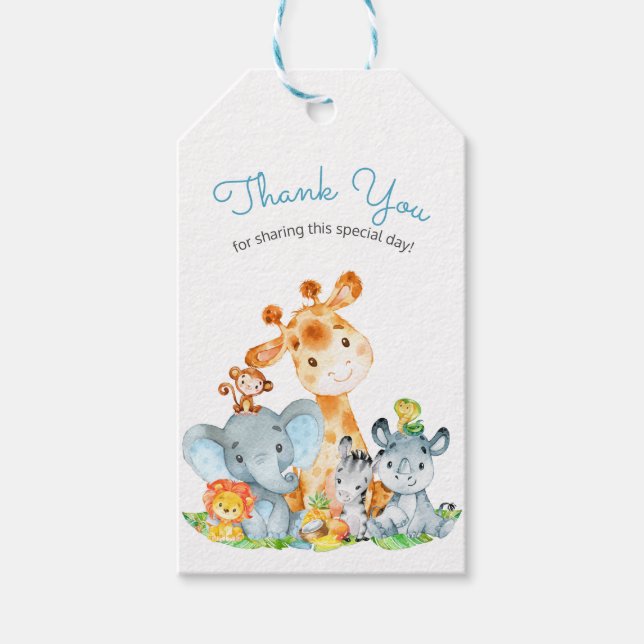 Étiquettes-cadeau Aquarelle Cute Safari Jungle Animaux Merci (Devant)