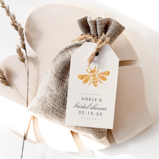 Étiquettes-cadeau Aquarelle d'Abeille Dorée Fête des mariées Favoris (Créateur téléchargé)