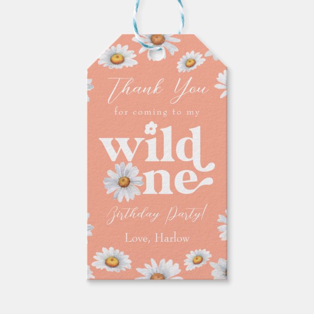 Étiquettes-cadeau Aquarelle Daisy Wild One Girl'anniversaire (Devant)