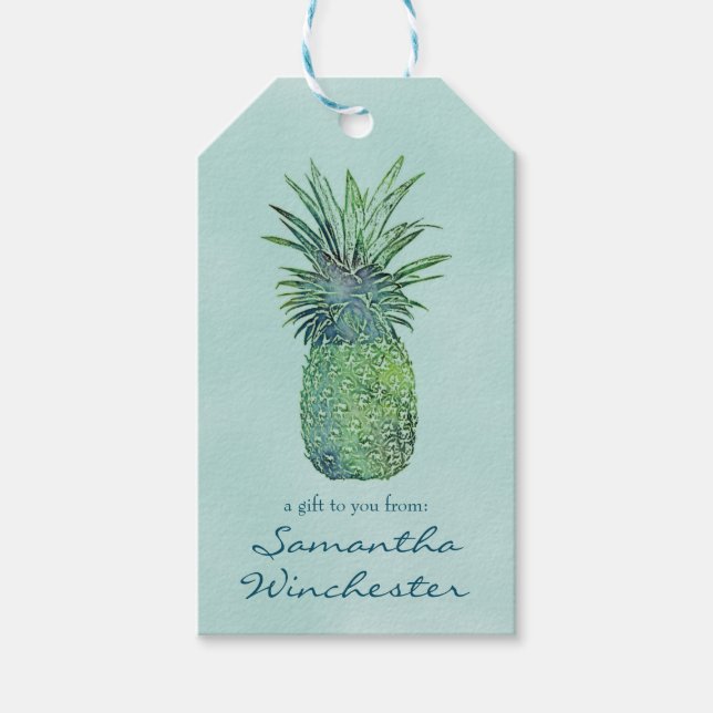 Étiquettes-cadeau Aquarelle d'ananas (Devant)
