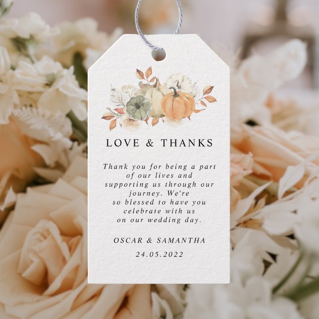 Étiquettes-cadeau Aquarelle d'automne Citrouilles et fleurs (Créateur téléchargé)