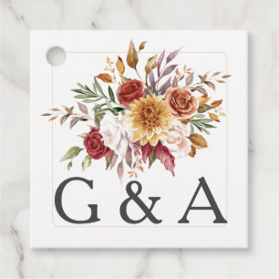 Étiquettes Cadeau Aquarelle d'automne Monogramme botanique