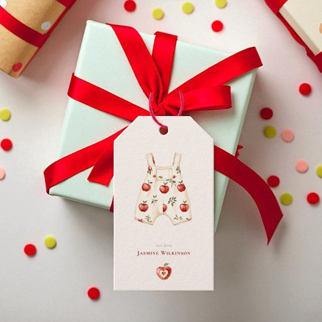 Étiquettes-cadeau Aquarelle de Baby shower de pomme rouge minimale (Créateur téléchargé)