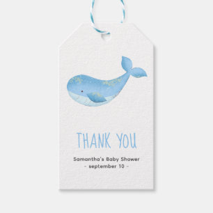 Étiquettes-cadeau Aquarelle de baleine - merci baby shower