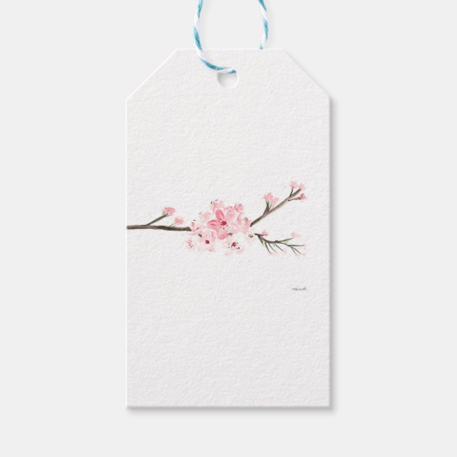 Étiquettes-cadeau Aquarelle de cerisier fleurs japonaises mariage (Devant)