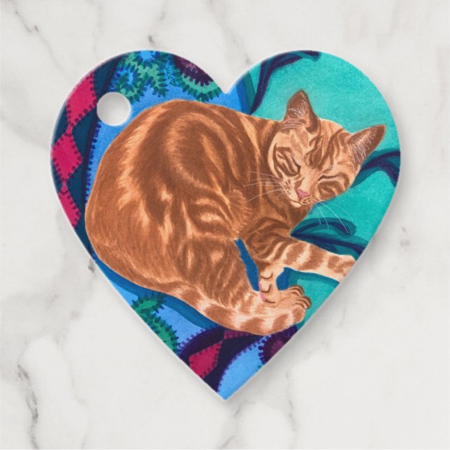 Étiquettes Cadeau Aquarelle de chat Tabby Orange (Devant)