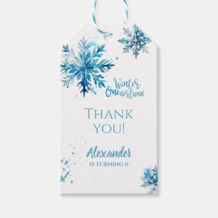 Étiquettes-cadeau Aquarelle de flocon de neige bleu hiver ONEderland