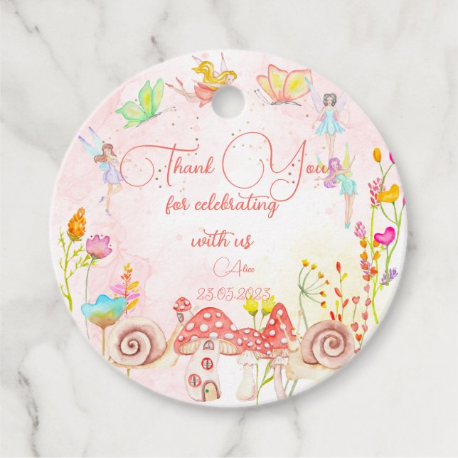 Étiquettes Cadeau Aquarelle de jardin de fée anniversaire de enfant  (Devant)