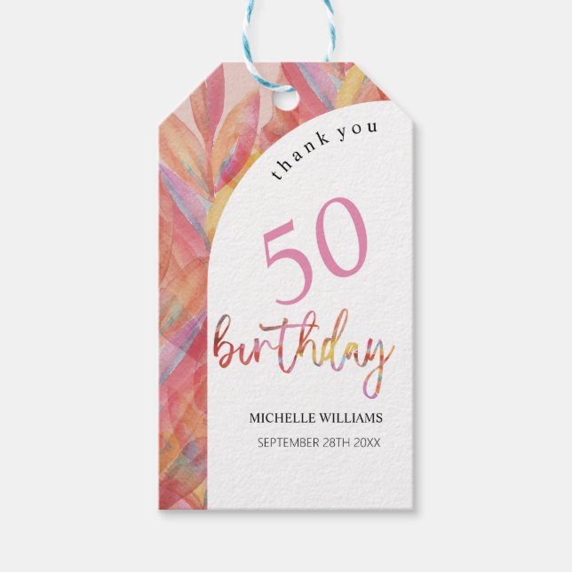 Étiquettes-cadeau Aquarelle de la fête artistique rose tropicale (Devant)