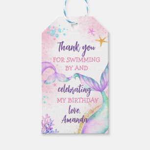 Étiquettes-cadeau Aquarelle de la queue de sirène Anniversaire sous 