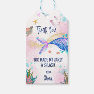 Étiquettes-cadeau Aquarelle de la queue de sirène Anniversaire sous