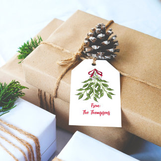Étiquettes-cadeau Aquarelle de Noël Joyeux Mistletoe mignonne