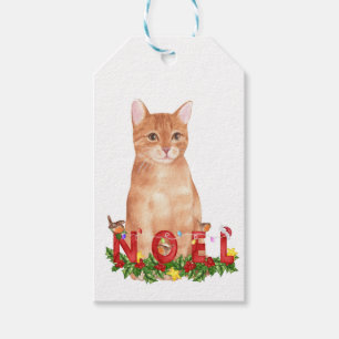 Étiquettes-cadeau Aquarelle de Noël Tabby Cat