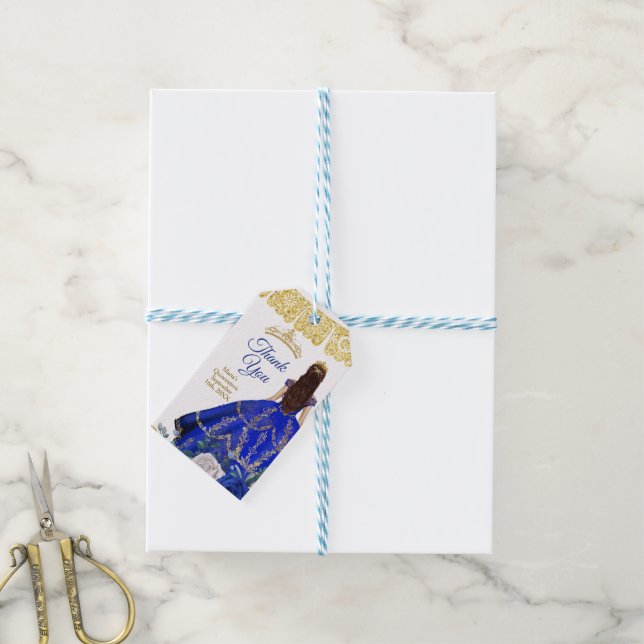 Étiquettes-cadeau Aquarelle de Quinceañera Merci bleu royal (Avec de laficelle)