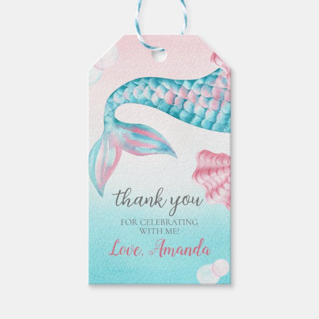 Étiquettes-cadeau Aquarelle de sirène Anniversaire en faveur (Devant)