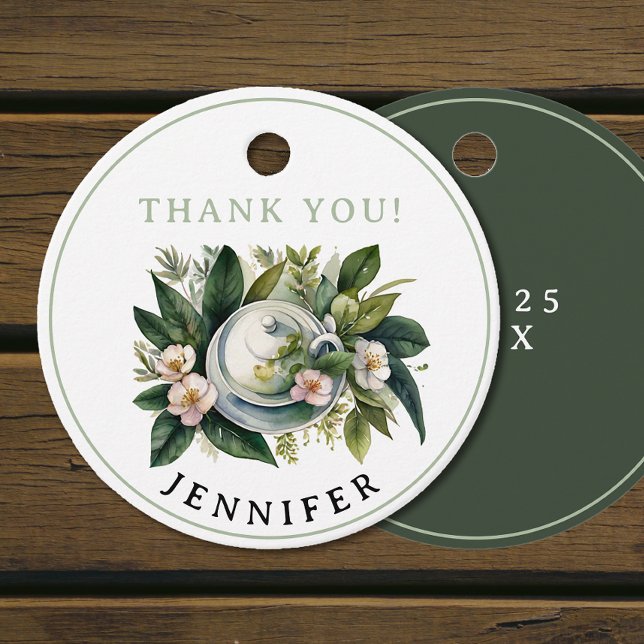 Étiquettes Cadeau Aquarelle de thé vert rose simple (Créateur téléchargé)