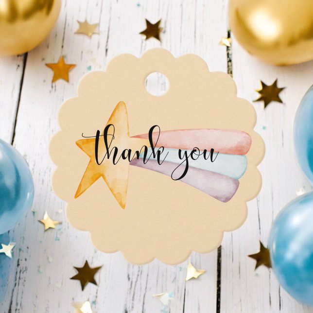 Étiquettes Cadeau Aquarelle de tir Star & Rainbow Tail Merci (Créateur téléchargé)